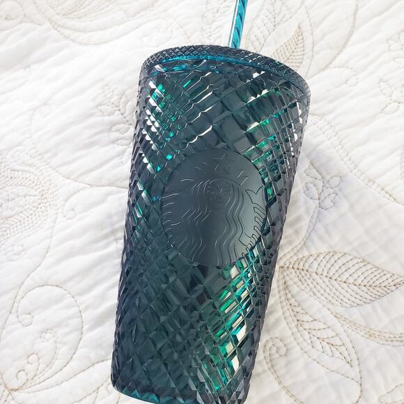 Starbucks New  2021 Holiday Tumbler Green Jeweled Grande with straw and lid 16oz - Picture 5 of 5